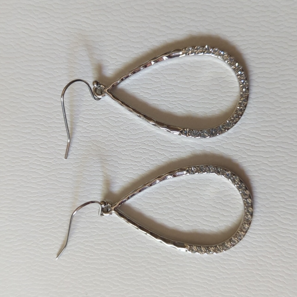 Silver hollow teardrop earrings with crystals